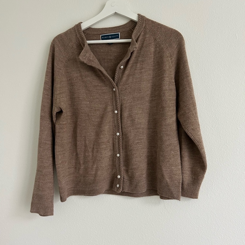 Brown Classic Karen Scott Cardigan Sweater- PL